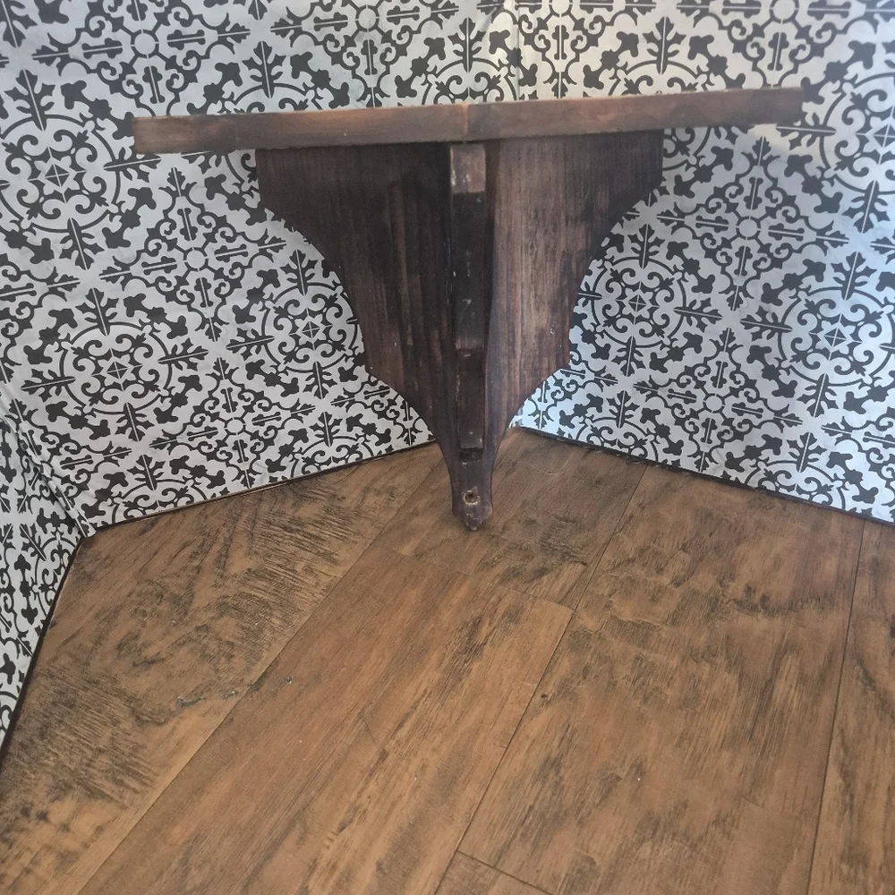 Rustic 1960's Wooden Shelf Wall Hanging Dark Stained 14'L 13.5'T 7.5D